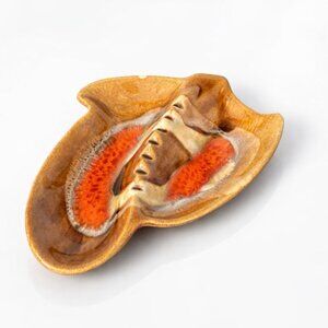 Vintage Marcia of California MCM Ceramic Ashtray Orange Brown Drip Glaze